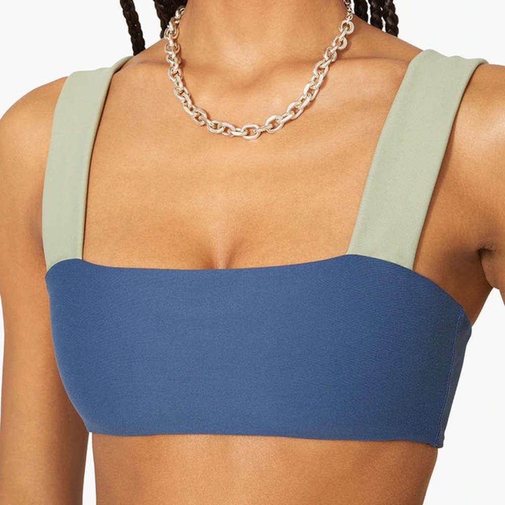 We Wore What Large Bandeau Top in Pale Navy Multi NWT